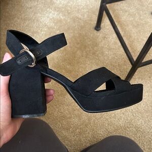 Divided Black Chunky Heels